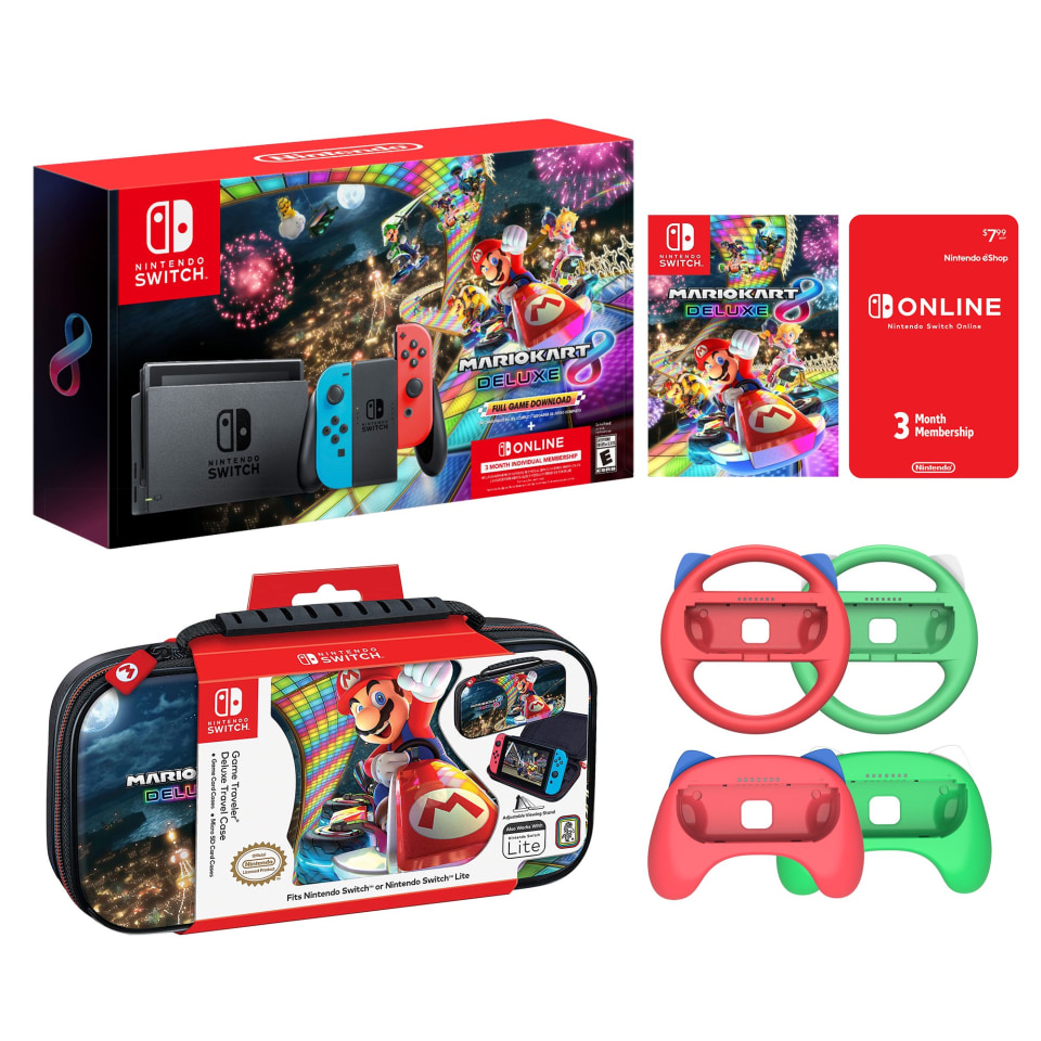 Nintendo Switch Mario Kart 8 Neon Racing Bundle Red Blue Joycon Console Mario Kart 8 Deluxe 5192