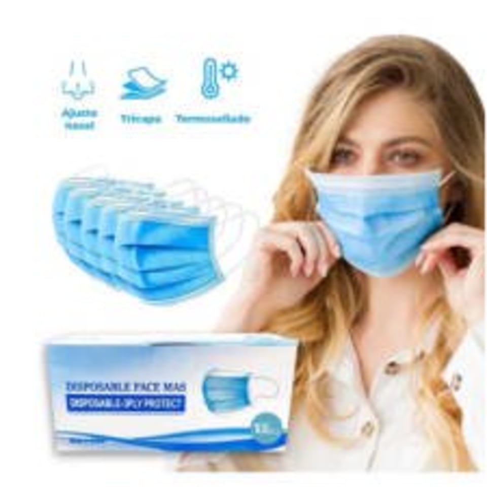 Paquete de cubrebocas Generico tricapa 100 piezas azules plisado