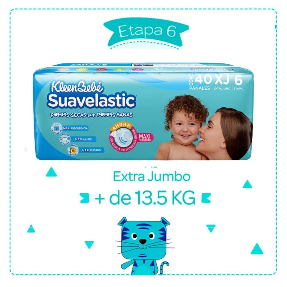 Pañales KleenBebé Suavelastic Etapa 6 160 Piezas | Walmart en línea