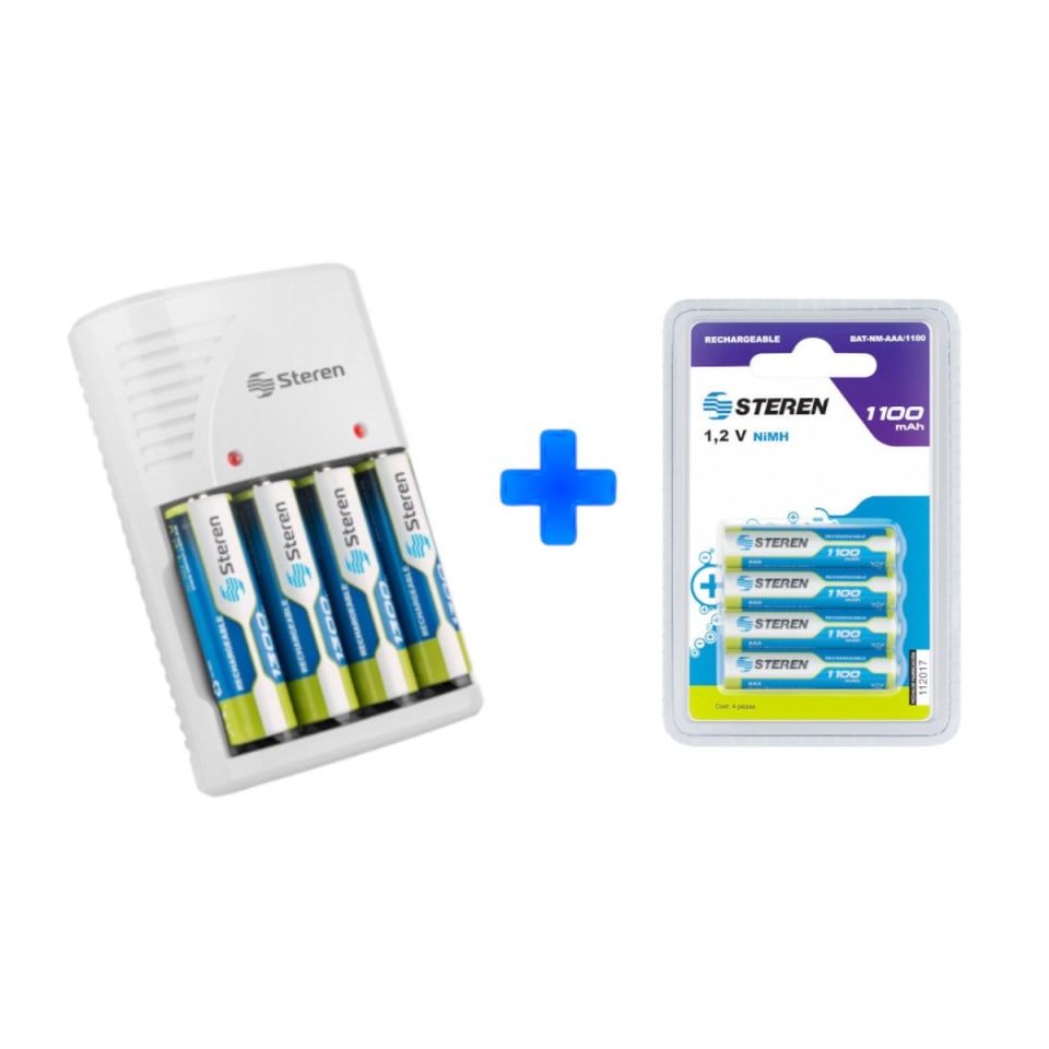 Kit Cargador Steren con pilas recargables 4 AA (1,300 mAh) + 4 AAA (1,100  mAh) | Walmart en línea