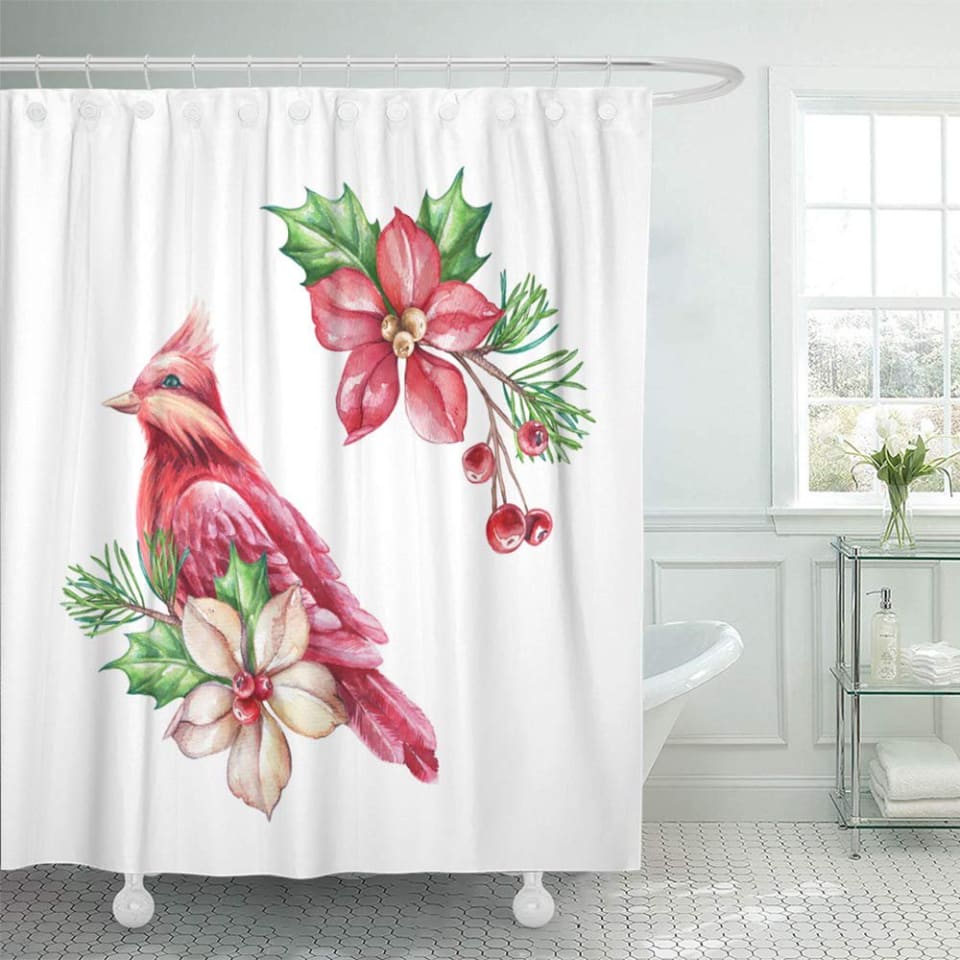 ABPHQTO Pájaro rojo Poinsettia Flor Adornos navideños navideños Clip de  diseño Acuarela Cortina de d ABPHQTO PKNMT66x72Shower-412 | Bodega Aurrera  en línea