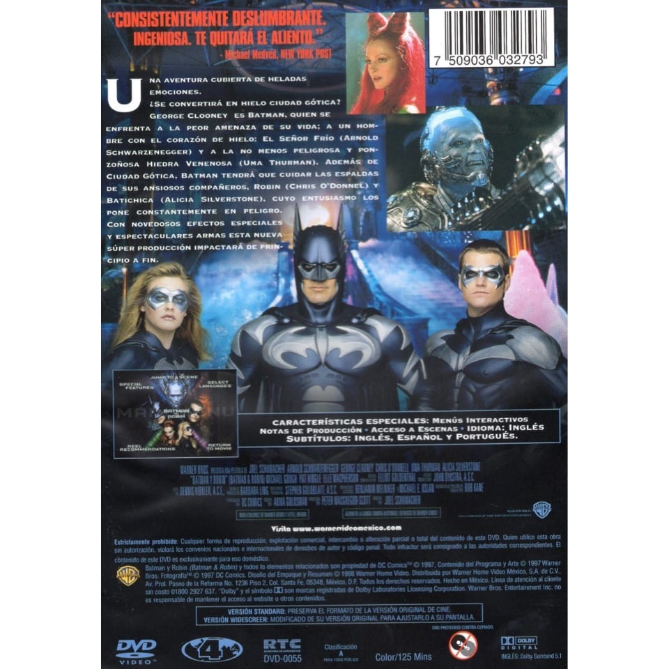 Batman Y Robin 1997 George Clooney Uma Thurman Pelicula Dvd Warner Bros DVD  | Bodega Aurrera en línea