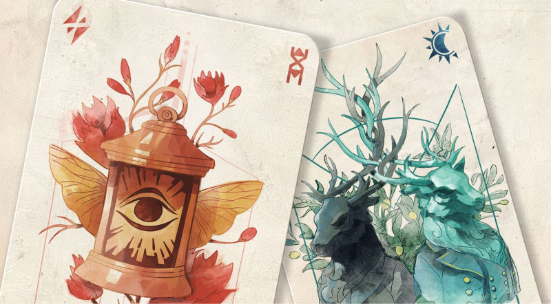 Echo Codex cards — lantern and tree figures