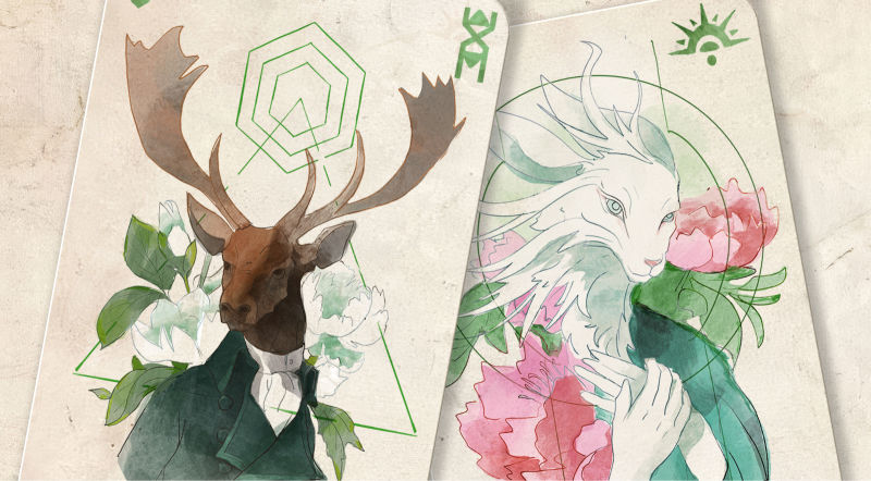 Echo Codex cards — stag and white wolf