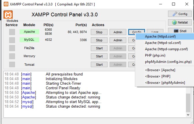 Control Panel Xampp