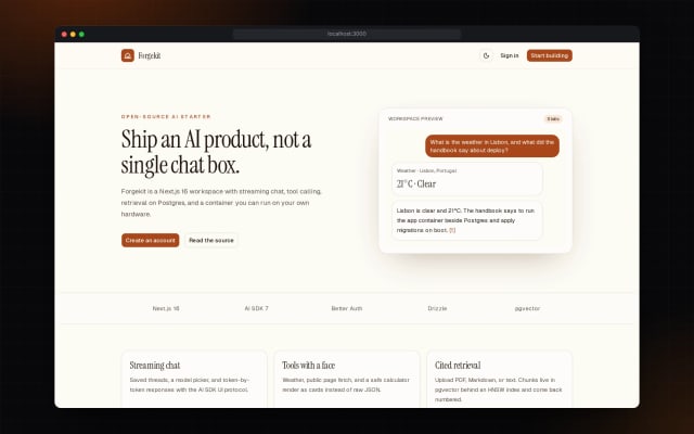 Forgekit landing page in light mode