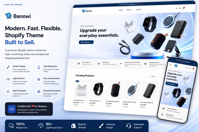 Banowi Shopify theme cover with desktop storefront and mobile preview