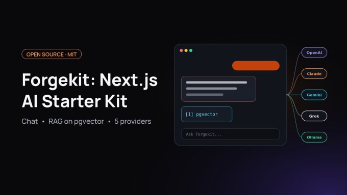 Forgekit cover showing Next.js AI starter kit chat mockup and five providers
