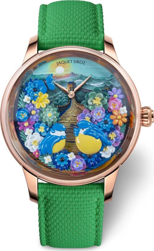 Jaquet Droz Petite Heure Minute Red Gold Joyful Birds Great Wall