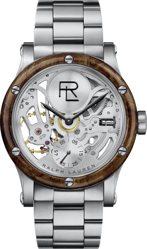 Ralph Lauren Rl Automotive Skeleton 45mm Black Steel Wood Bezel