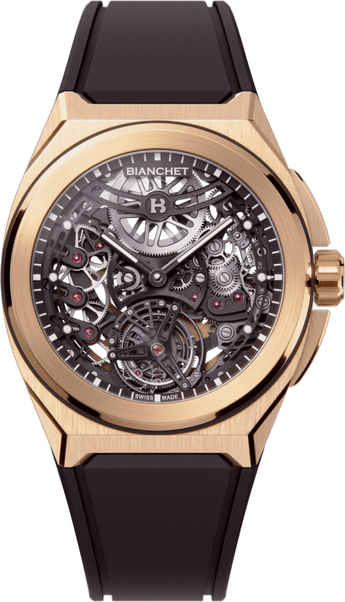 Bianchet Rotondo UltraFino Rose Gold Skeleton Black