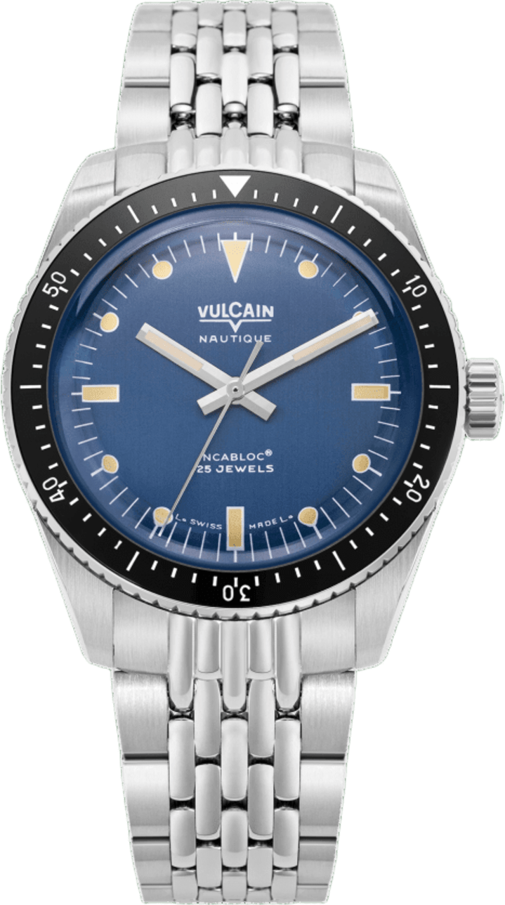 Vulcain Skindiver Nautique - Blue with Khaki Brown Lum