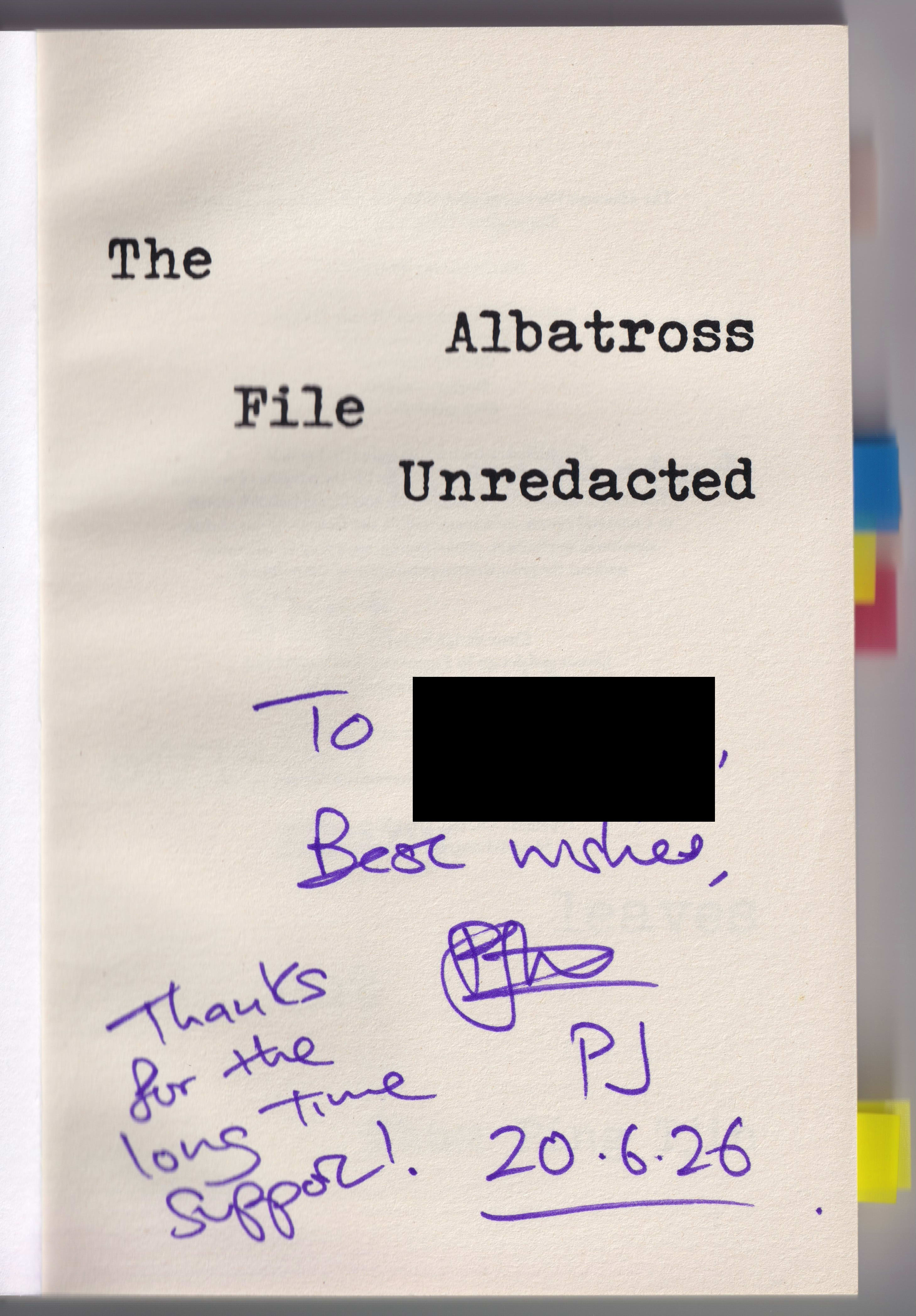To redacted, Best wishes, PJ. 20.6.26. Thanks for the longtime support!