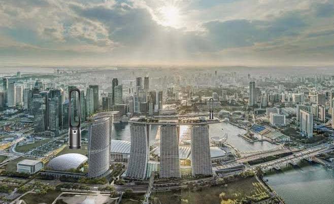 Dyson air purifier towers blending into Singapore's skyline