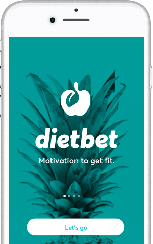 DietBet app on phone on intro screen.