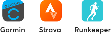 Garmin, Strava, and Runkeeper app logos.