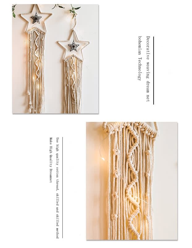Atrapasueños de macramé, accesorios de decoración para el hogar, decoración de pared para habitación de niños con luz, 5 uds. Atrapasueños de macramé, accesorios de decoración para el hogar, decoración de pared para habitación de niños con luz, 5 uds.
