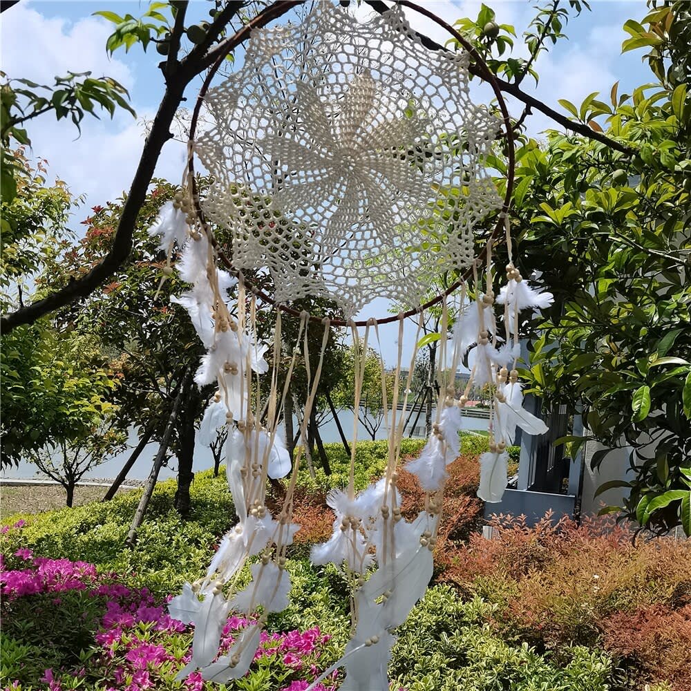 Atrapasueños redondo de algodón tejido a mano, colgante de macramé con armazón resistente perfecto para decoración del hogar, color Beige, 40CM Atrapasueños redondo de algodón tejido a mano, colgante de macramé con armazón resistente perfecto para decoración del hogar, color Beige, 40CM