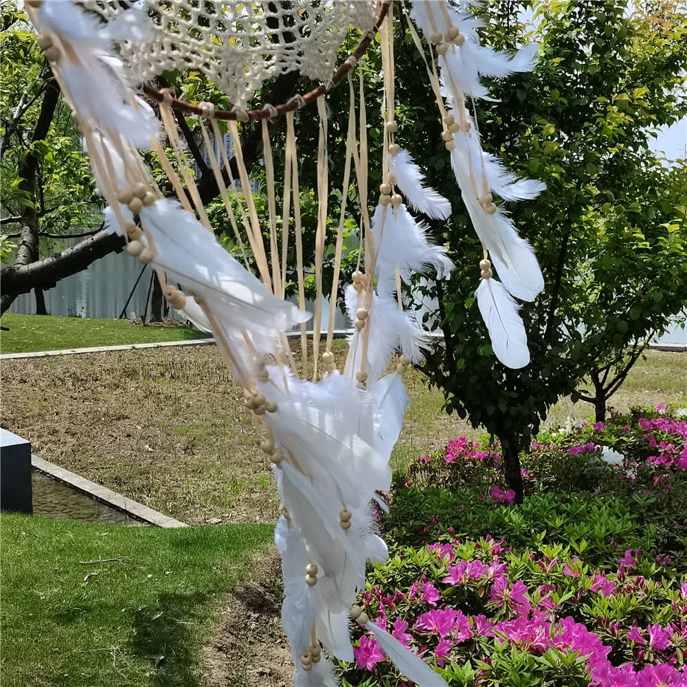 Atrapasueños redondo de algodón tejido a mano, colgante de macramé con armazón resistente perfecto para decoración del hogar, color Beige, 40CM Atrapasueños redondo de algodón tejido a mano, colgante de macramé con armazón resistente perfecto para decoración del hogar, color Beige, 40CM