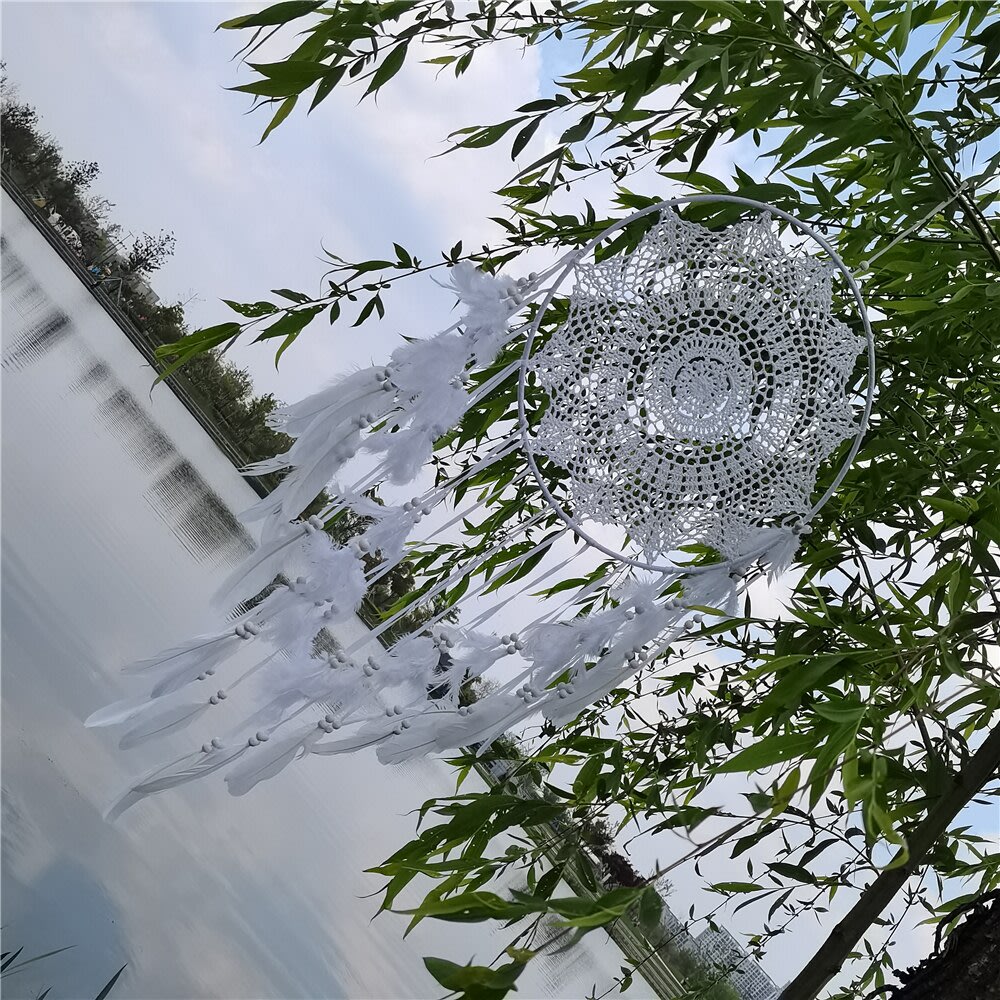 Atrapasueños grande blanco para decoraciones, Artesanía nativa india americana, telaraña protectora Atrapasueños grande blanco para decoraciones, Artesanía nativa india americana, telaraña protectora