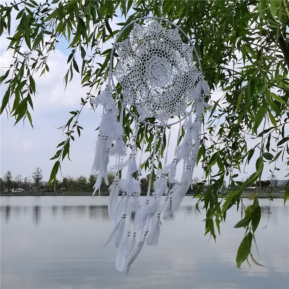 Atrapasueños grande blanco para decoraciones, Artesanía nativa india americana, telaraña protectora Atrapasueños grande blanco para decoraciones, Artesanía nativa india americana, telaraña protectora