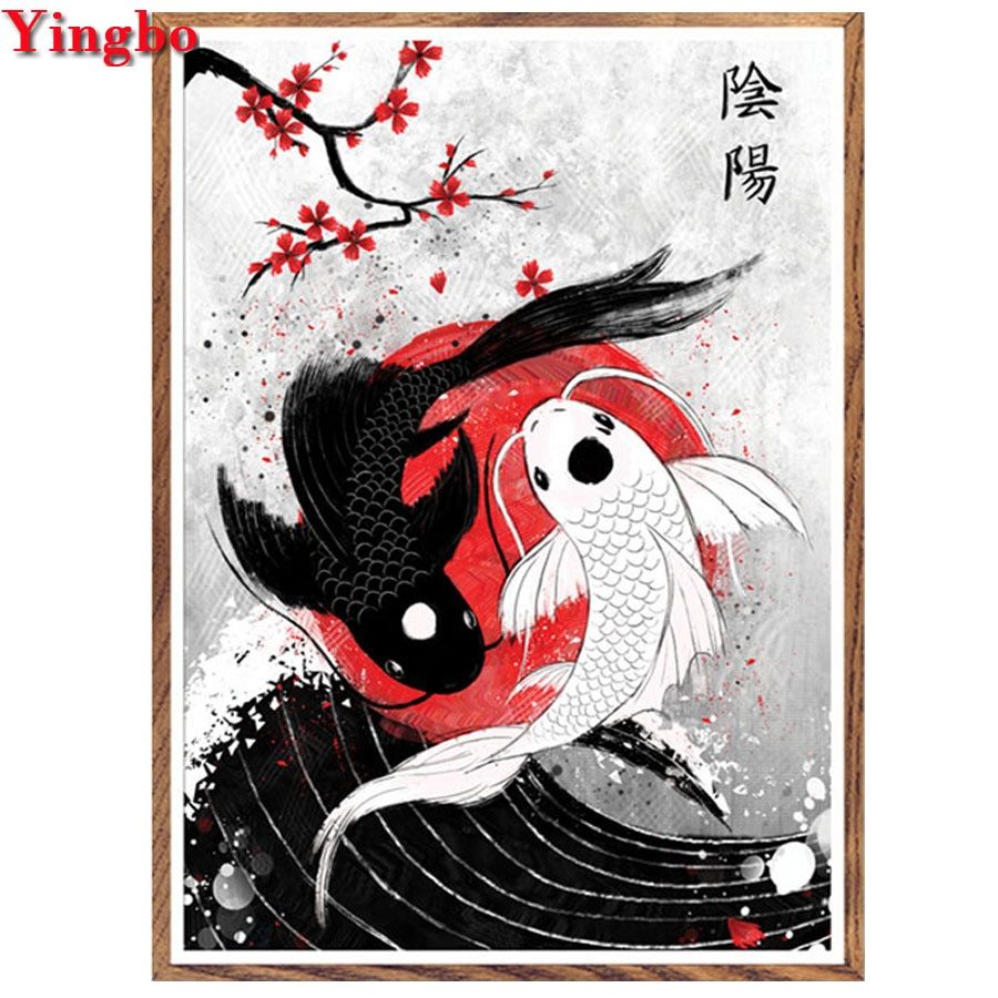 Pintura de diamante cuadrado/redondo 5d, cuadro de Yin Yang fish, manualidades con bordado de diamantes, mosaico de diamantes, punto de cruz, regalo de Año Nuevo Pintura de diamante cuadrado/redondo 5d, cuadro de Yin Yang fish, manualidades con bordado de diamantes, mosaico de diamantes, punto de cruz, regalo de Año Nuevo