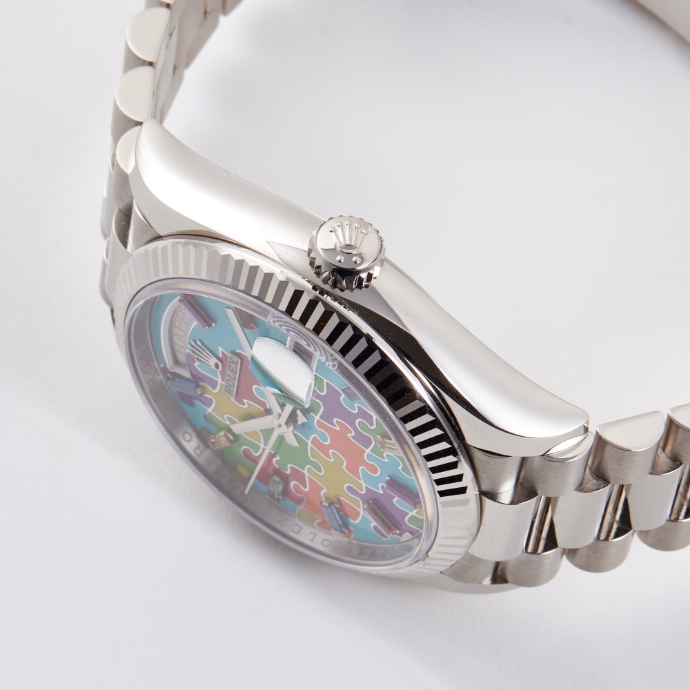 Rolex Day-Date White Gold Multi-Color Puzzle Dial 36mm 128239-0056