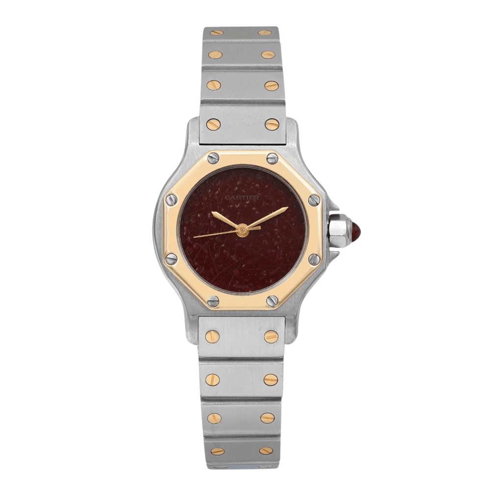 Cartier Santos Octagon Yellow Gold & Steel Burgundy Spider Dial