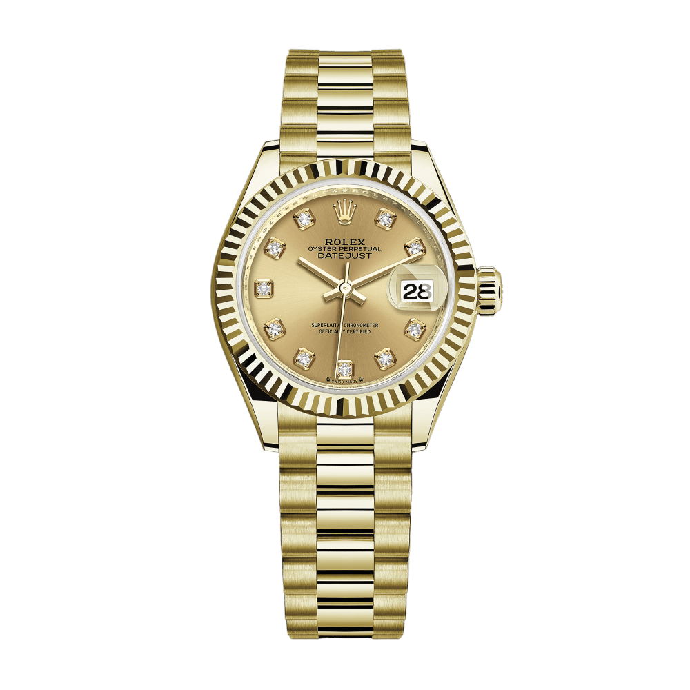 Rolex Lady-Datejust Yellow Gold President Champagne Dial 28mm