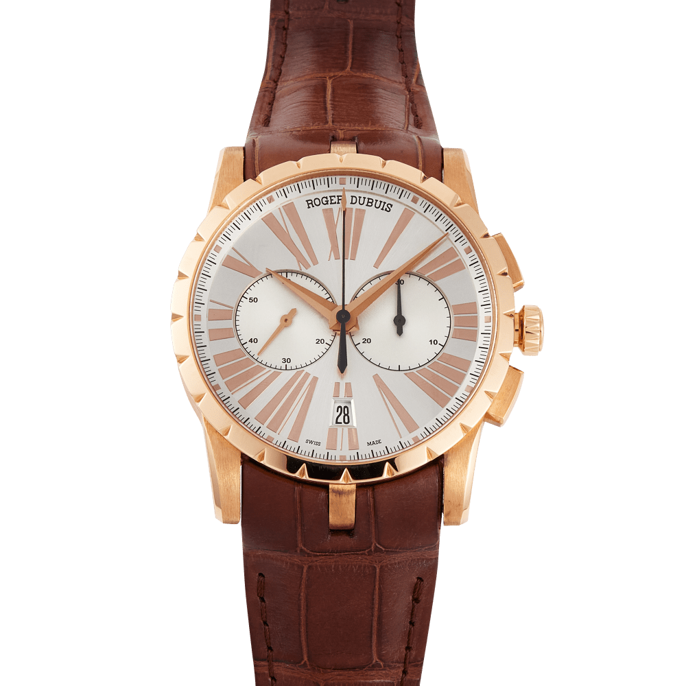 Roger Dubuis Excalibur Chronograph Rose Gold Silver Dial 42mm