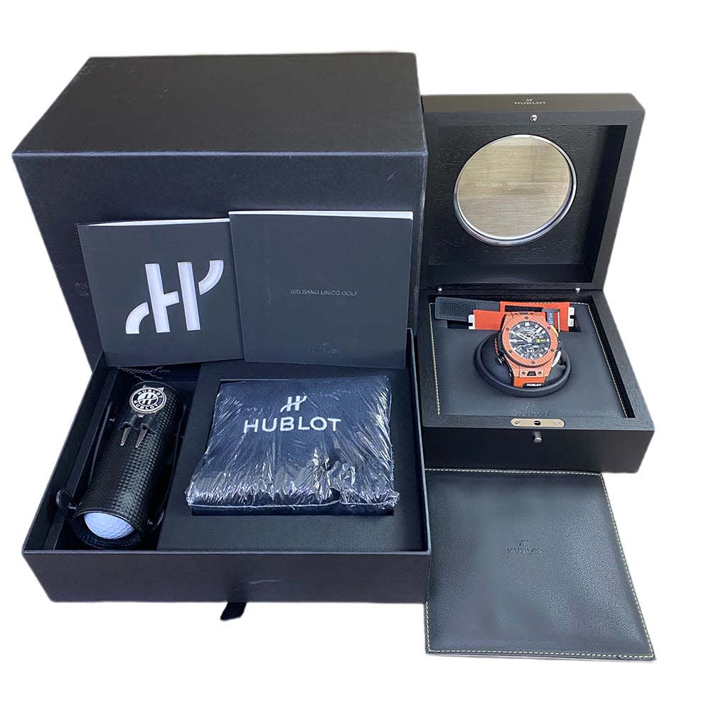 HUBLOT  ゴルフクラブ   置物 Hublot Big Bang Unico Golf Carbon Orange Skeleton Dial 45mm 416.YO