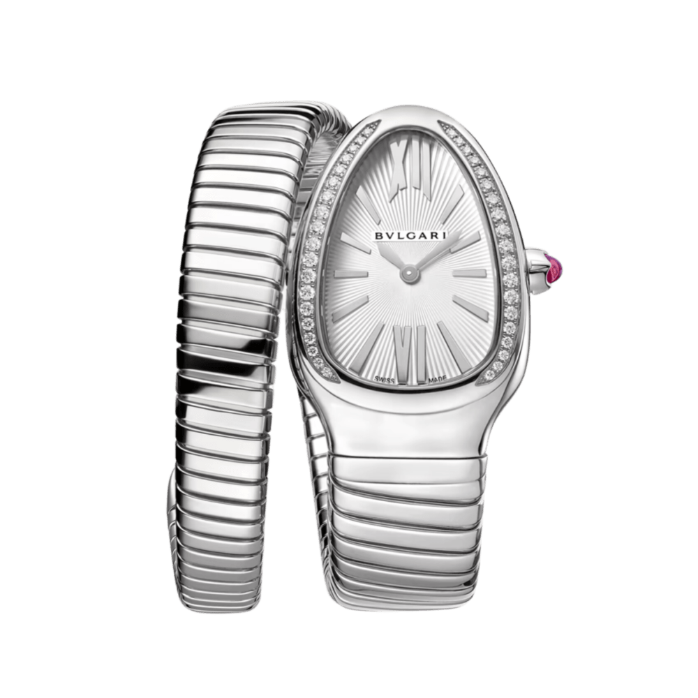 BVLGARI Retangolo 腕時計 シルバー Bulgari Serpenti Tubogas Steel Diamond Silver Dial 35mm 101827