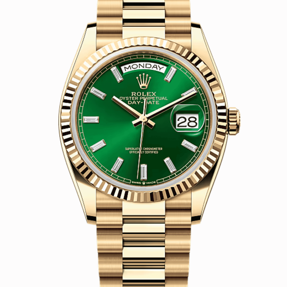 Rolex Day-Date Yellow Gold Green Dial 36mm 128238-0130 Make an