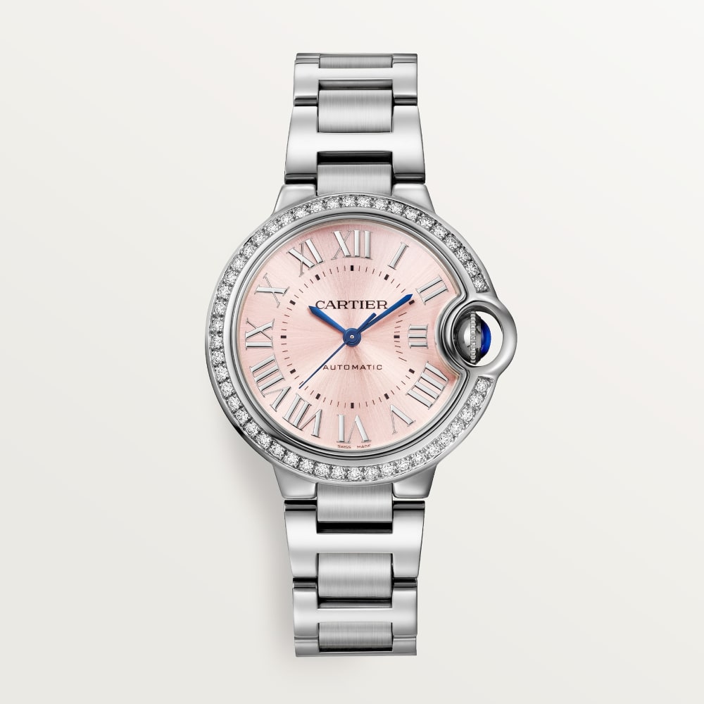 Cartier 腕時計 シルバー/ピンク Cartier Ballon Bleu de Cartier Steel Diamond Pink Dial 33mm