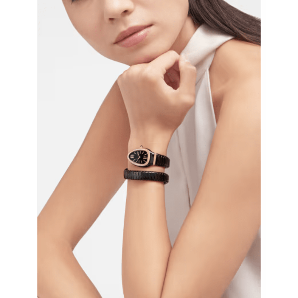 Bulgari Serpenti Spiga Rose Gold & Ceramic Diamond Black Dial 35mm
