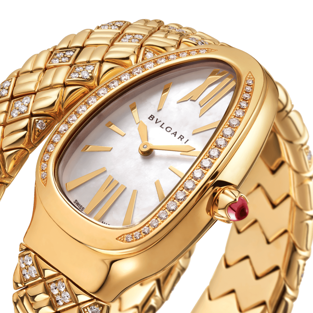 Bulgari Serpenti Spiga Yellow Gold Diamond Mother of Pearl Dial