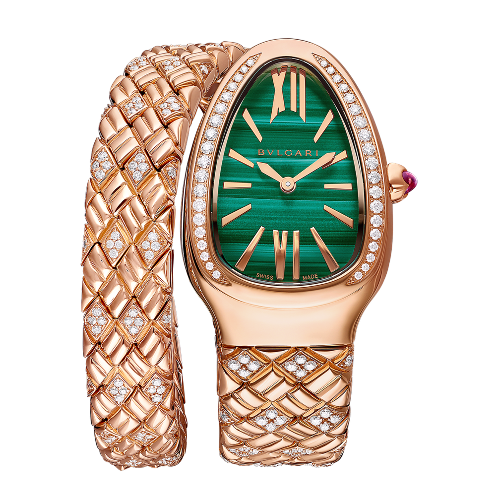 Bulgari Serpenti Spiga Rose Gold Diamond Green Malachite Dial 35mm
