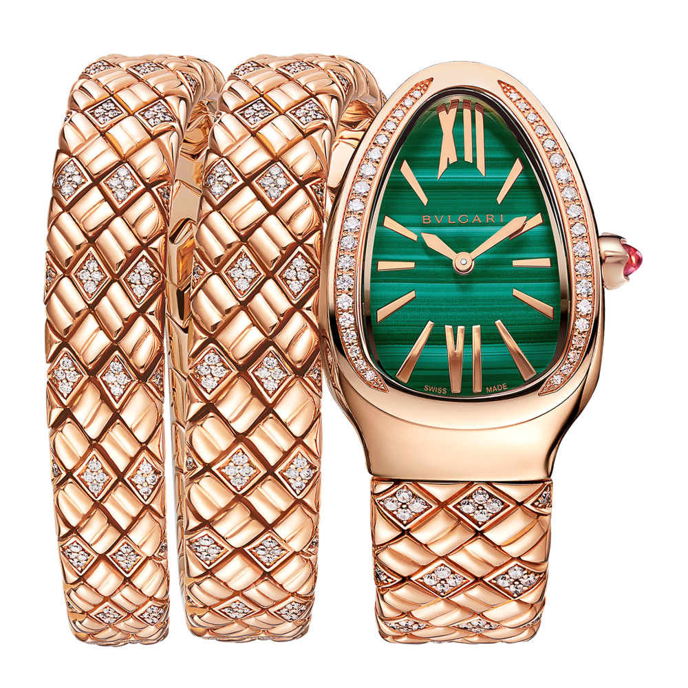 Bulgari Serpenti Spiga Double Tour Rose Gold Diamond Green Dial