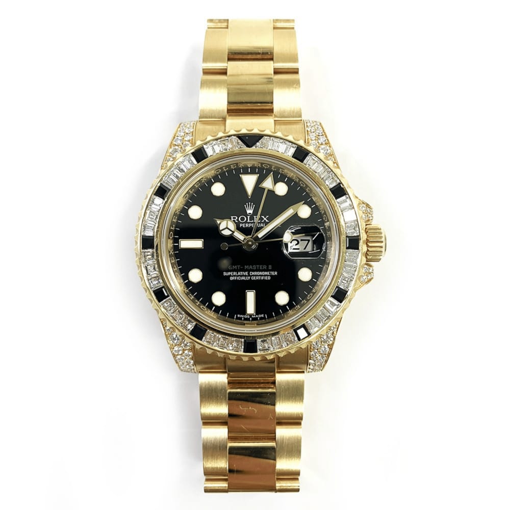 Rolex GMT-Master II Yellow Gold Diamond Sapphire Black Dial 40mm
