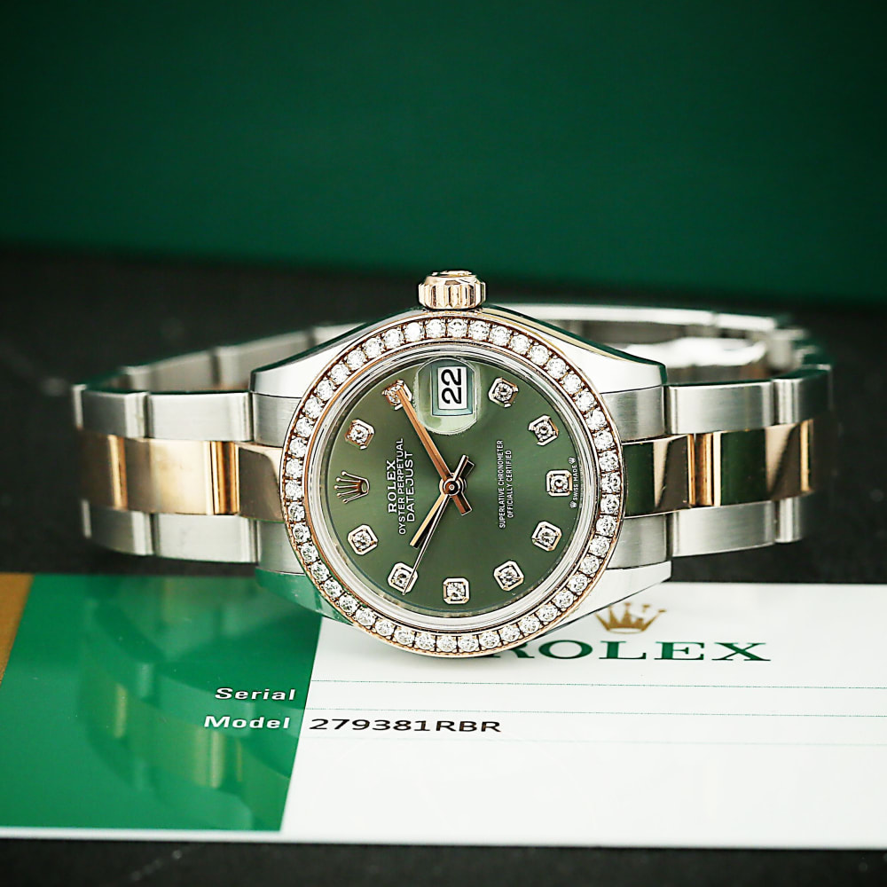 Rolex Lady-Datejust Rose Gold & Steel Diamond Green Dial 28mm