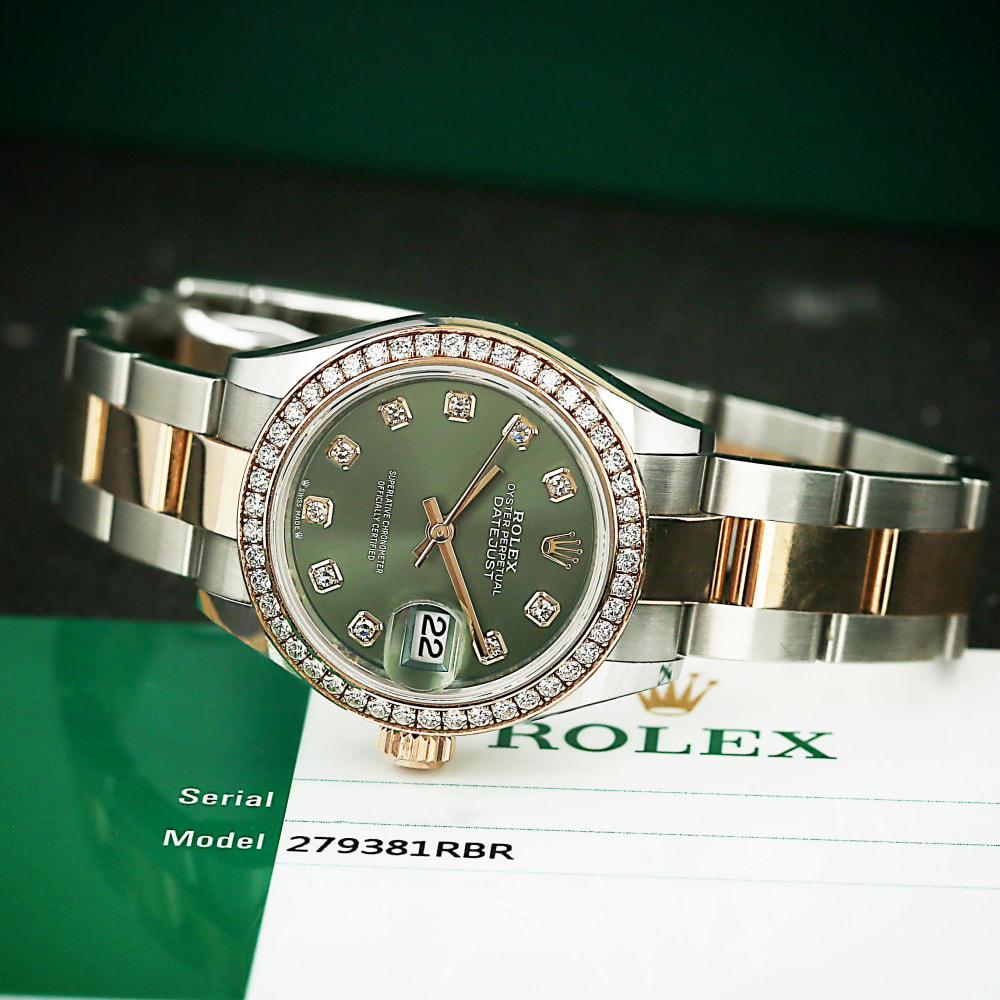Rolex Lady-Datejust Rose Gold & Steel Diamond Green Dial 28mm