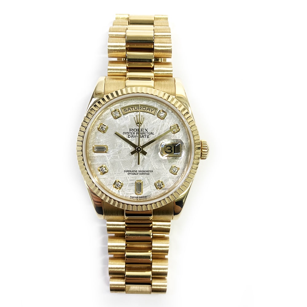 Rolex Day-Date Yellow Gold Silver Meteorite Dial 36mm 118238-0119