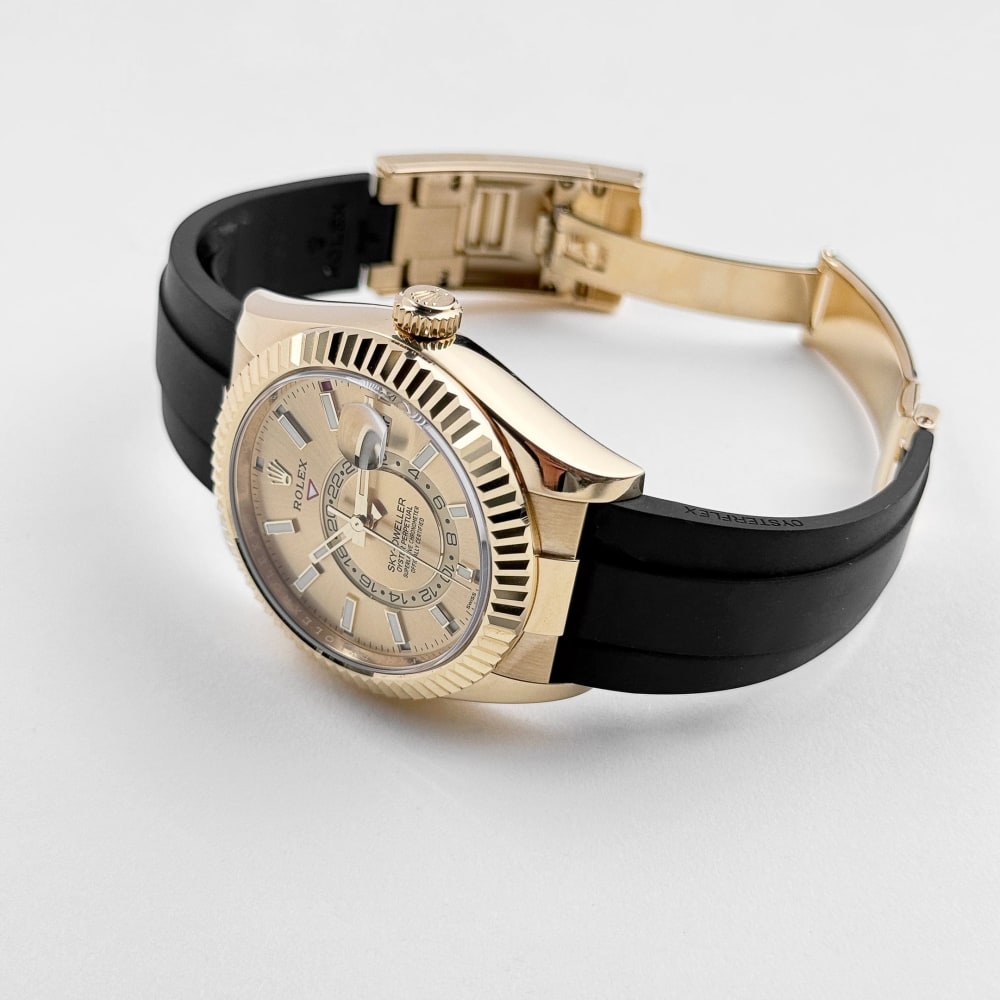 Rolex Sky-Dweller Yellow Gold Oysterflex Champagne Dial 42mm