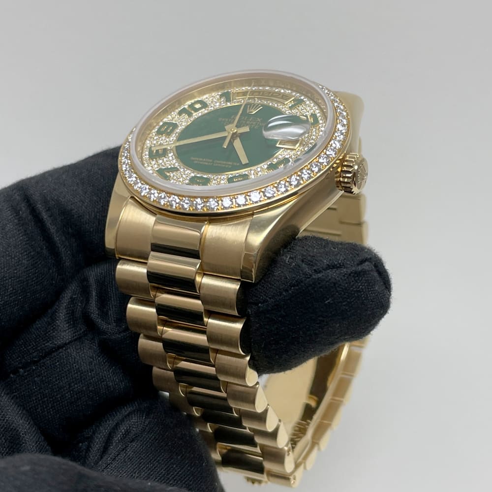 Rolex Day-Date Yellow Gold Diamond Green Pave Dial 36mm 118348