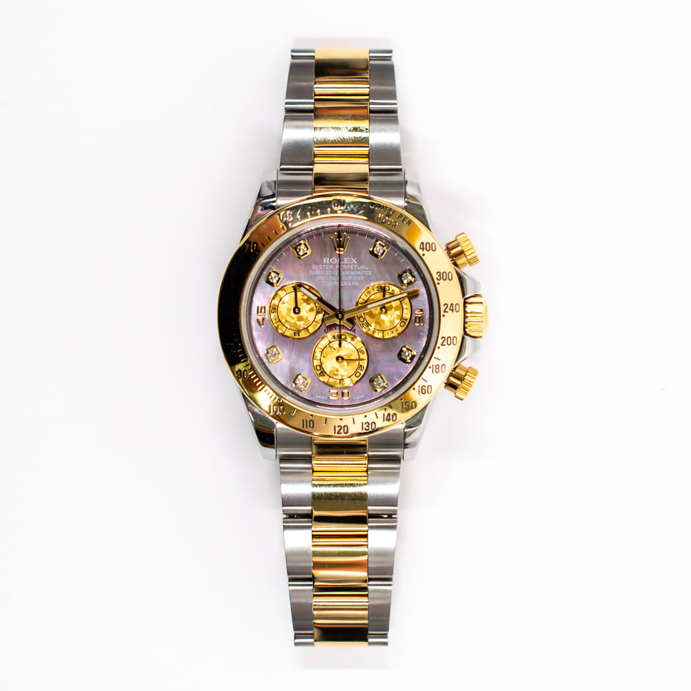 Rolex Daytona Yellow Gold & Steel Black Mother of Pearl Dial 40mm