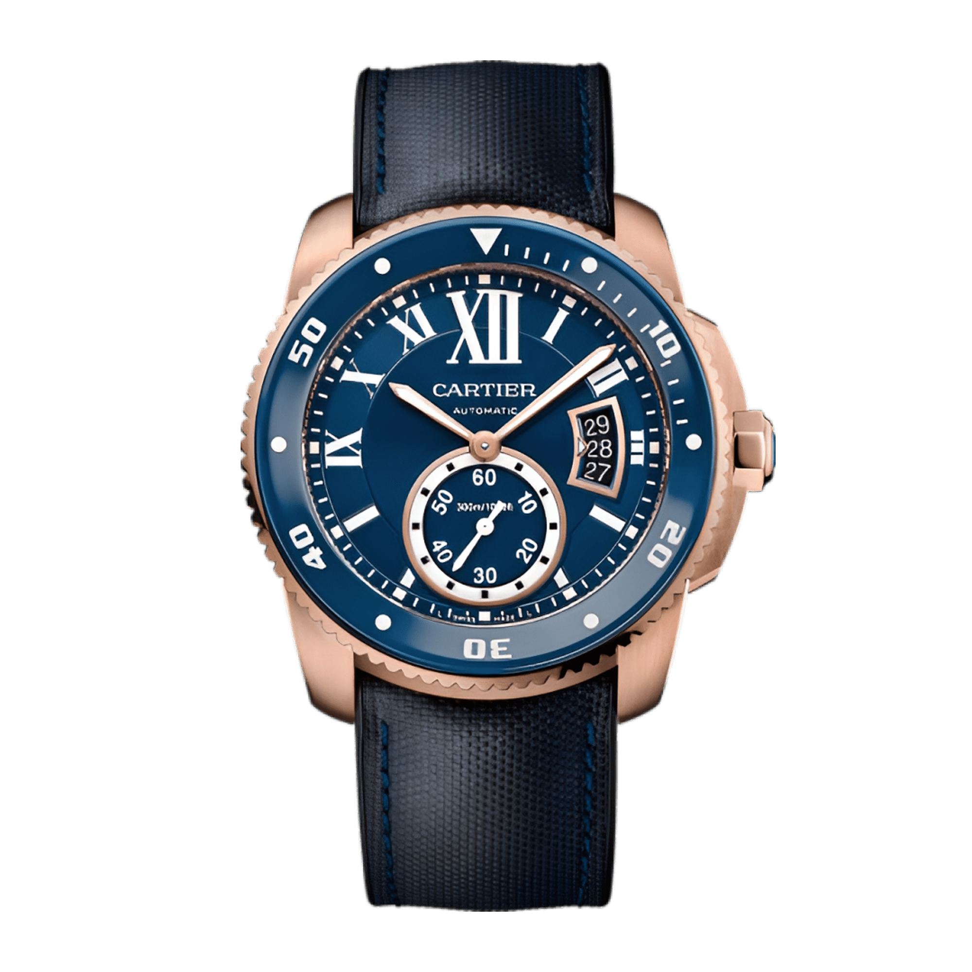 Image of Calibre de Cartier Rose Gold Blue Dial 42mm