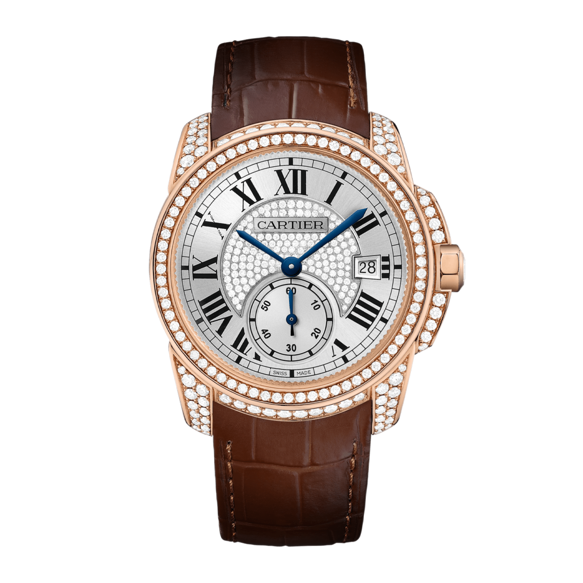 Image of Calibre de Cartier Rose Gold Diamond Silver Dial 38mm