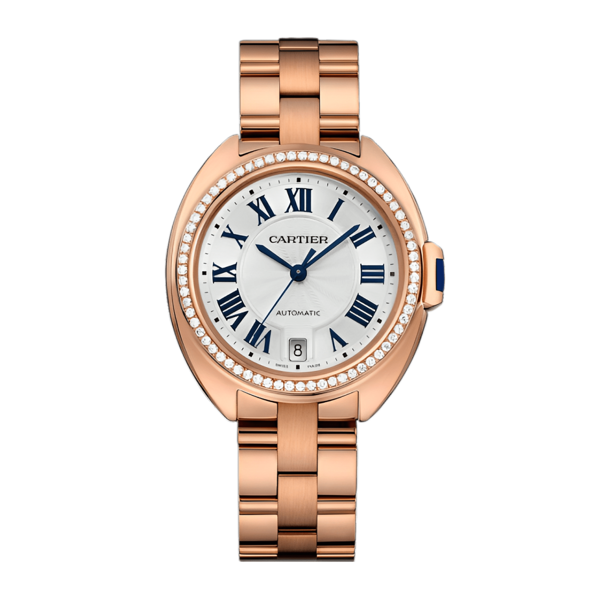 Image of Clé de Cartier Rose Gold Diamond Silver Dial 35mm