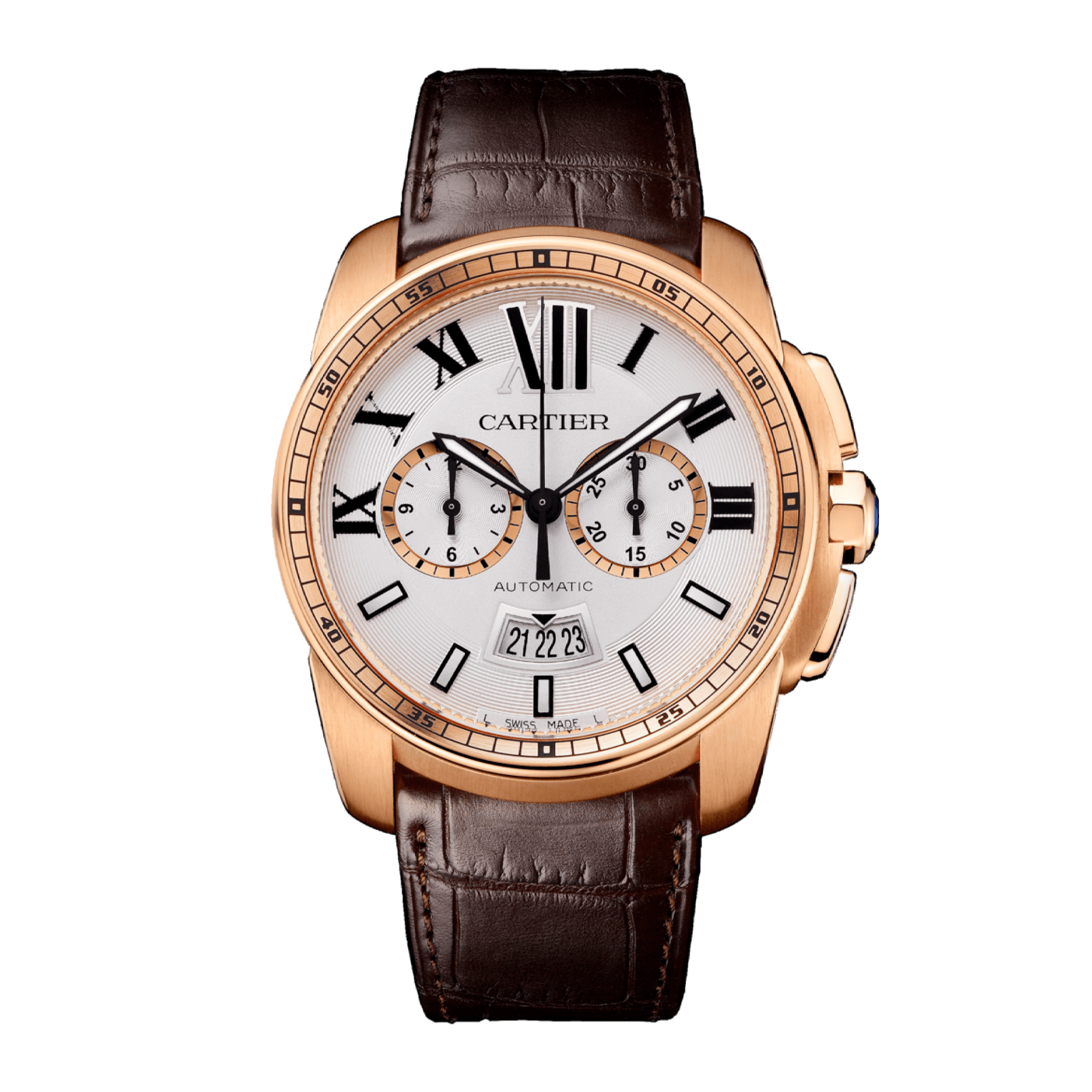 Image of Calibre de Cartier Chronograph Rose Gold Silver Dial 42mm