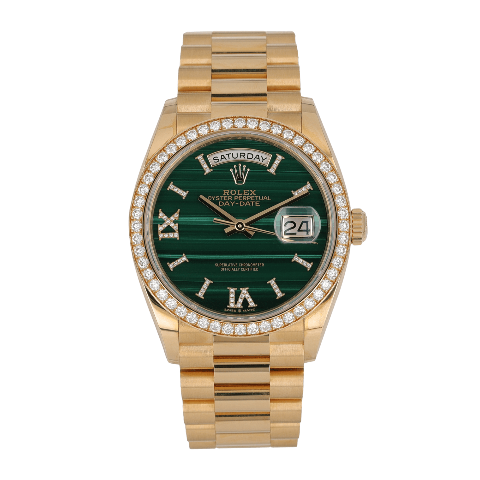 Image of Day-Date Yellow Gold DIamond Green Malachite Dial 36mm
